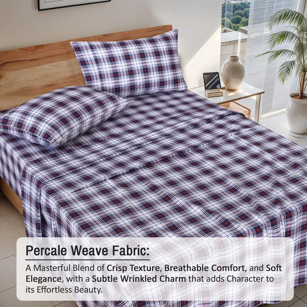 100% Cotton Split King Sheets, Percale Sheet Set, Prussian