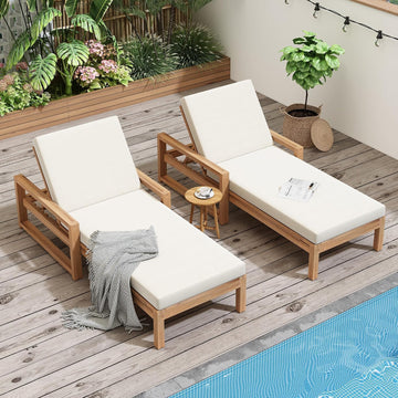 Outdoor Chaise Lounge 2 Pcs, 5-Position Adjustable Lounge Chair with Cushion & Adjustable Backrest, Set of 2 Sun