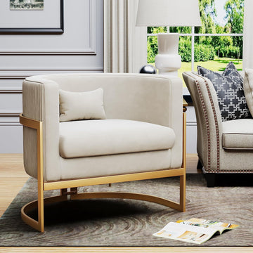 Velvet Accent Chair Modern Barrel Chair with Gold Legs Upholstered Armchair Living Room Sofa Chair Club Side Chairs
