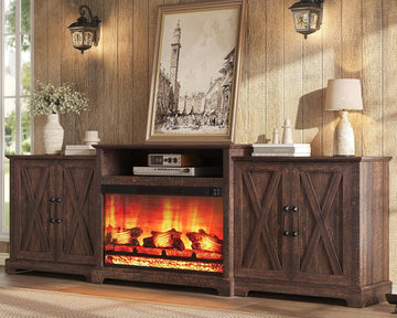 97" Large Fireplace TV Stand for TVs up to 110", Farmhouse Entertainment Center with 33" Electric Fireplace, Media