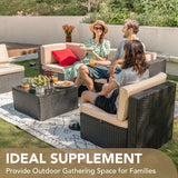 Patio Furniture Sets 6 Pieces Outdoor Sectional Rattan Sofa Manual Weaving Wicker Patio Conversation Set with Glass