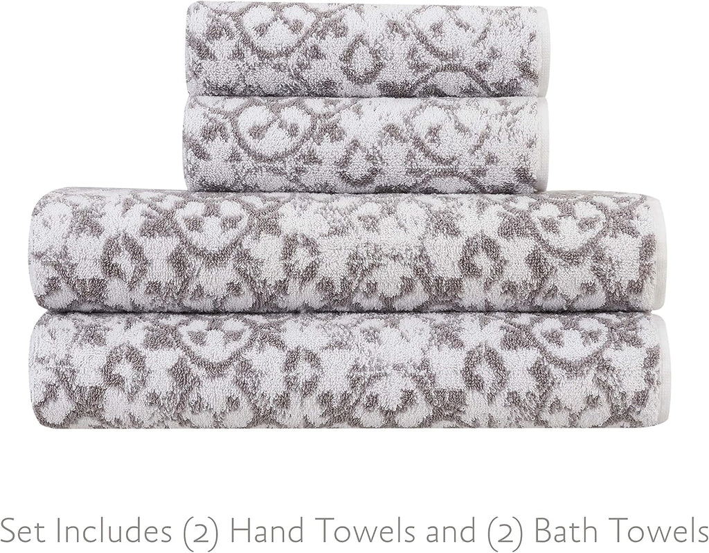 Bath Towel 4 Piece Set, Aziza, Premium Bathroom Décor, Includes 2 Hand Towels and 2 Shower Towels, 100% Cotton &