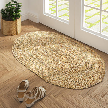 LR Home Natural Jute 2x3 Oval Area Rug for Home Decor | Braided Rugs for Living Room, Bedroom, Playr