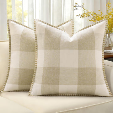 Summer Buffalo Plaid Check Throw Pillow Covers 18x18 Set of 2 Outdoor Linen Decorative Farmhouse Gingham Pillow
