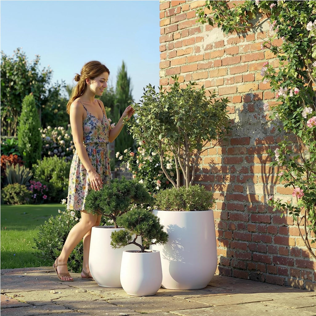 Premium Mt Wilson Tall Tapered Fiberstone Planter for Indoor Outdoor Use, Modern Large Olive Tree Pot with Drainage