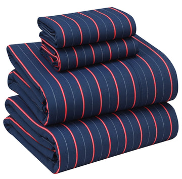 100% Cotton Percale King Sheets, King Size Sheets Set, Nautical