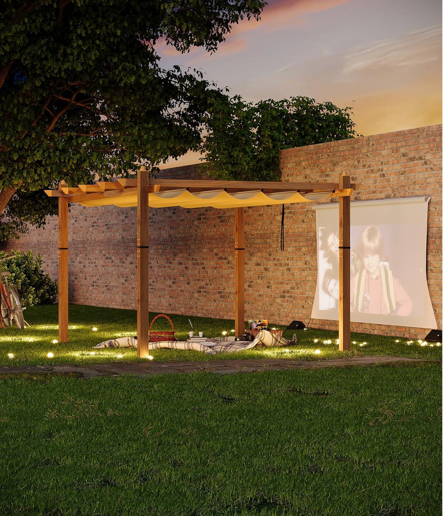 10x10 ft Outdoor Metal Pergola, Aluminum Pergola Gazebo with Adjustable Canopy & Reinforced Frame