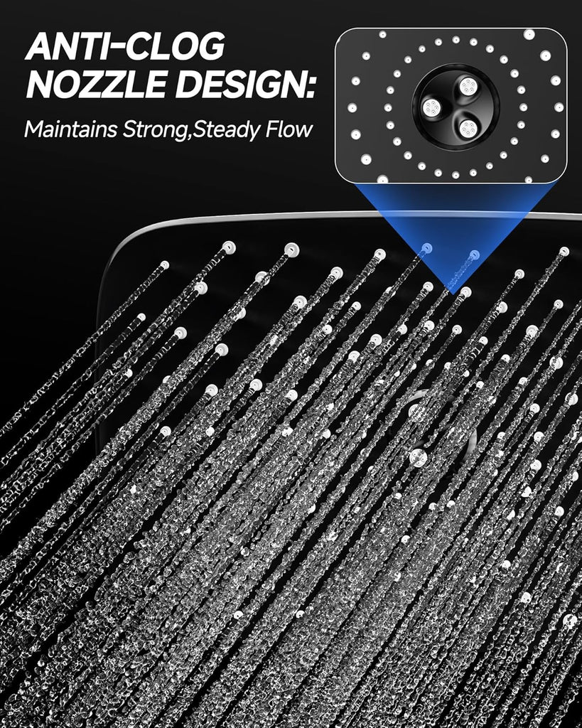 11.8" Rain Shower Head, Rectangular Rainfall Showerhead with 11" Stainless Steel Exension Arm