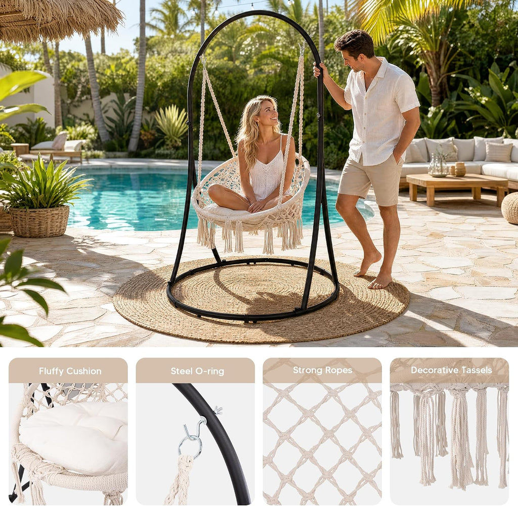 Chair with Stand Included, Heavy Duty Hanging Chair with Stand, 330 lbs Capacity, Patented, Beige