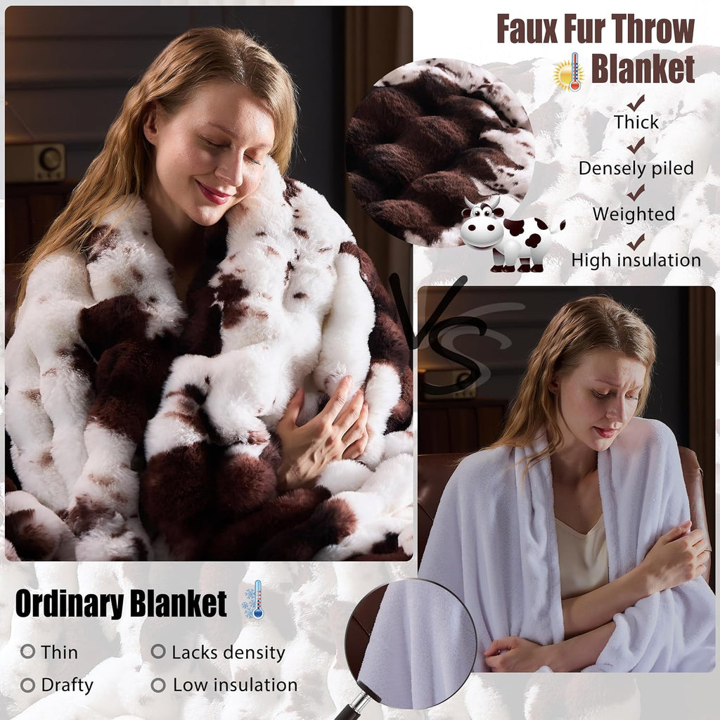 Faux Fur Throw Blanket, Fluffy Fuzzy Plush Bubble Blanket, Soft Warm Cozy Shaggy Rabbit Blanket, Luxury Decorative