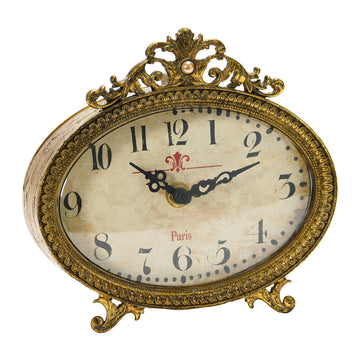Distressed Pewter Mantel Clock, Gold Finish
