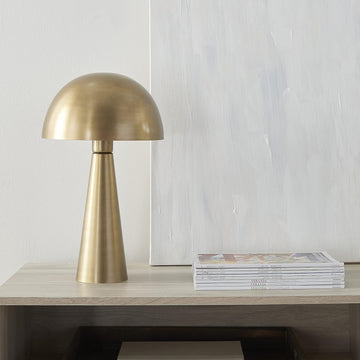 Home 16" Antique Gold Metal Mushroom Table Lamp, Modern, Retro, Desk Light, Dining, Office, Entryway