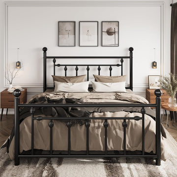 14" Queen Metal Platform Bed Frame/Victorian Headboard and Footboard/Steel Slats Mattress Foundation for Storage/No