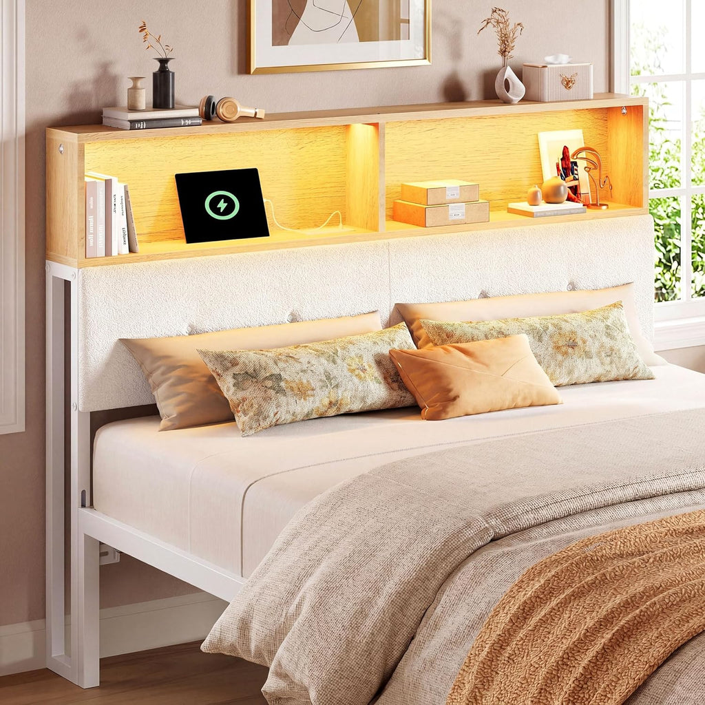 Queen Headboard Only, Wood Color & White | Upholstered