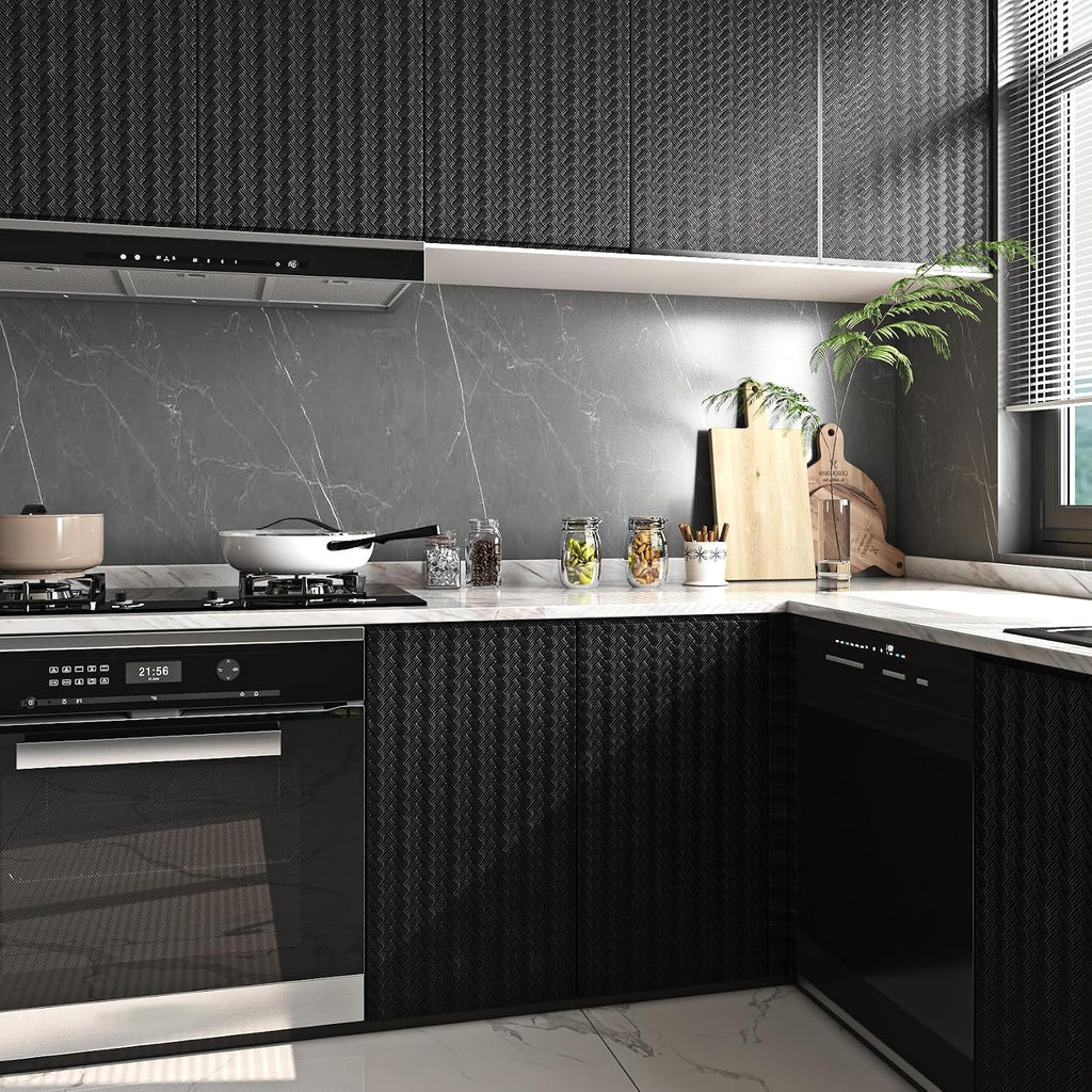 15.8x394 Inch Black Textured Wallpaper Peel and Stick Bedroom Living Room Renter Friendly Kitchen Cabinet Contact