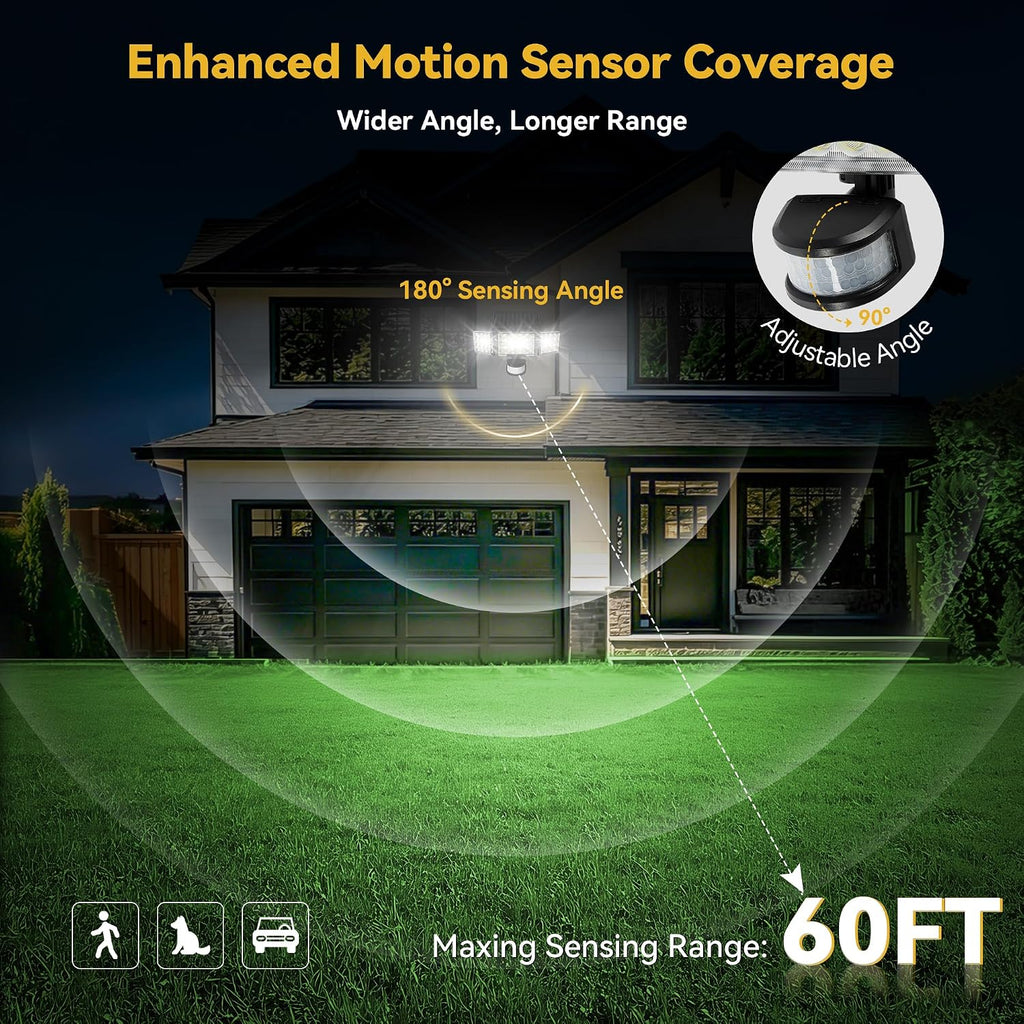 Solar Lights Outdoor, 3500LM 168 LED Motion Sensor Solar Flood Lights, 3 Heads 300° Wide Angle, 3 Modes IP65