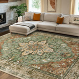 8x10 Washable Vintage Floral Medallion Area Rug, Non-Slip Carpet for Living Room Bedroom Dining Room