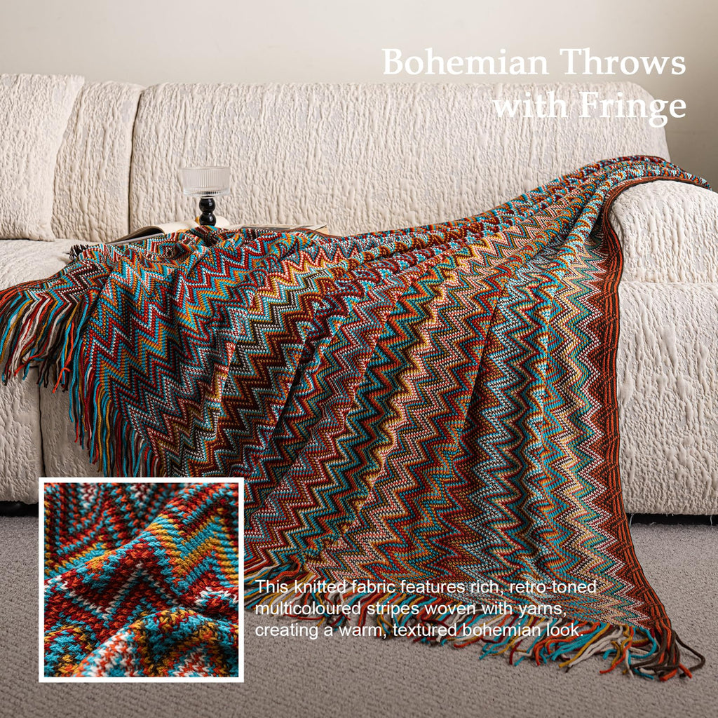 Throw Blanket, Bohemian Fringe Throws for Sofa Bed Couch
