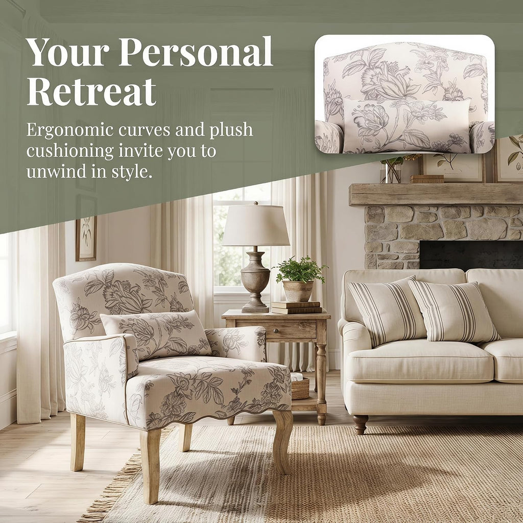 Floral Accent Chairs Set of 2 Fabric Comfy Single Sofa Upholstered Modern Reading Chair with Removable Pillow