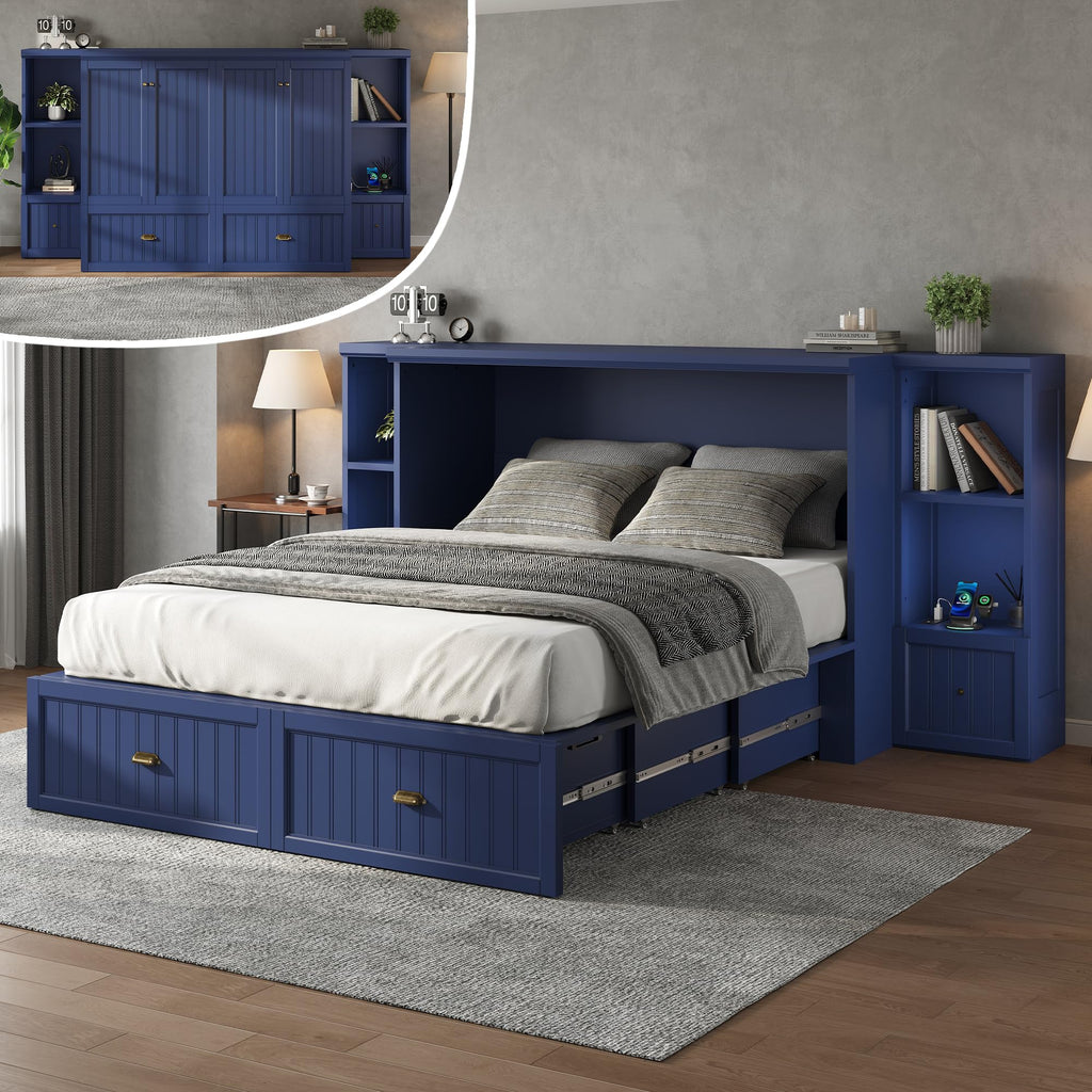 Full Size Murphy Bed with Bedside Tables & Charging Station