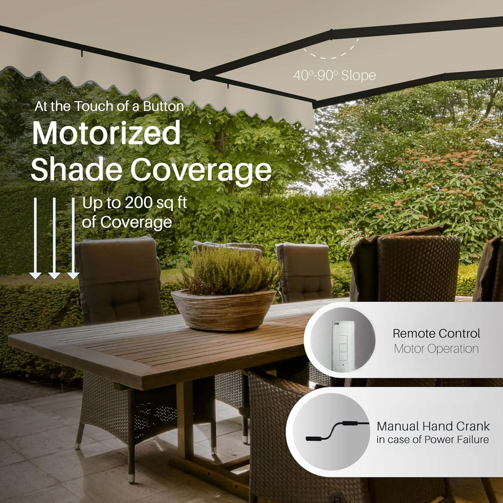 Electric Patio Awning Caribbean Black Frame 20x10 Ivory Cream | Retractable sunshade for decks and balconies
