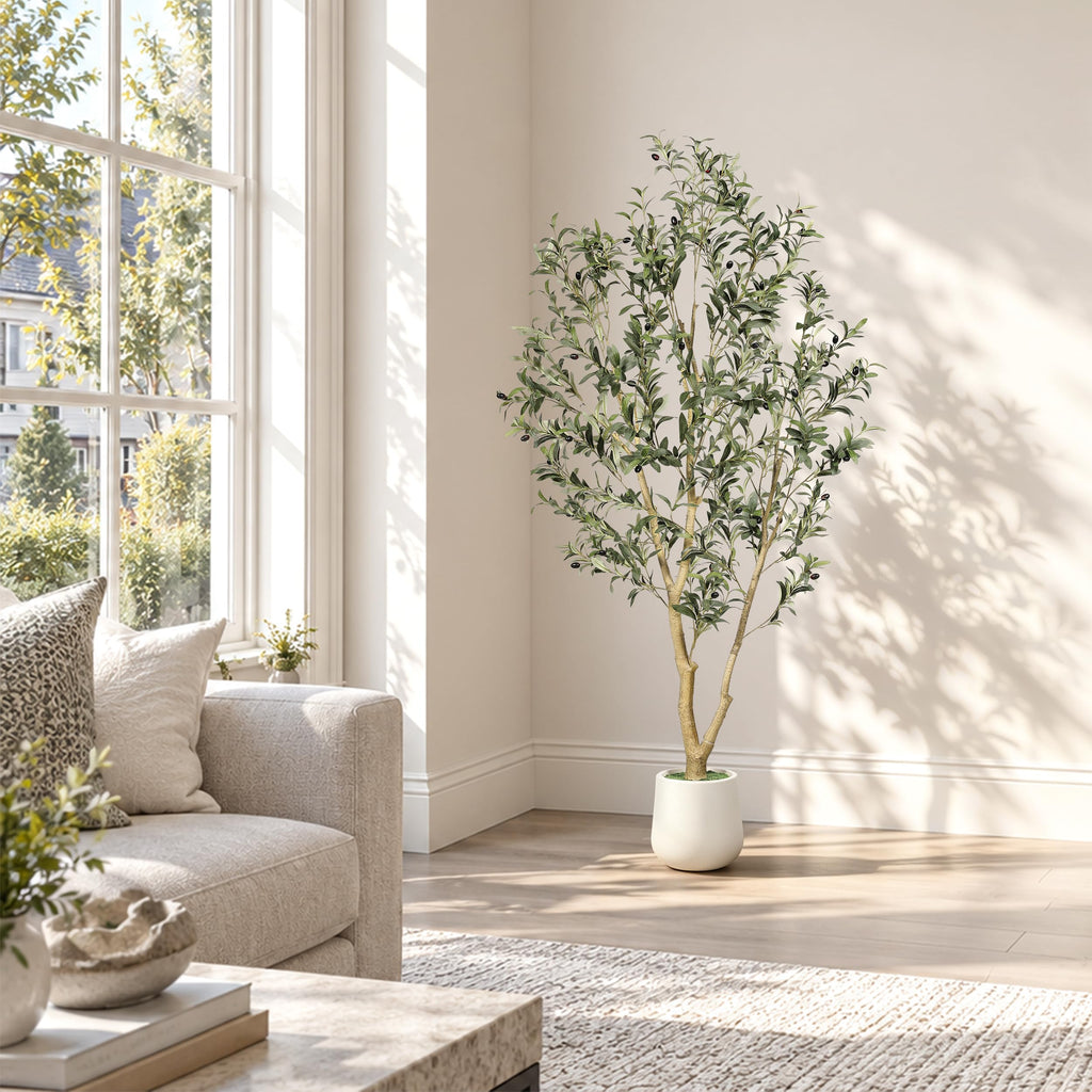 6ft Olive Trees Artificial Indoor with White Tall Planter