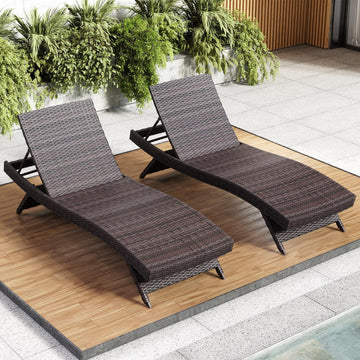 Chaise Lounge Chair Outdoor Set of 2, Wicker Patio Lounge Chair, Outdoor Lounge Chair with Reclining Backrest