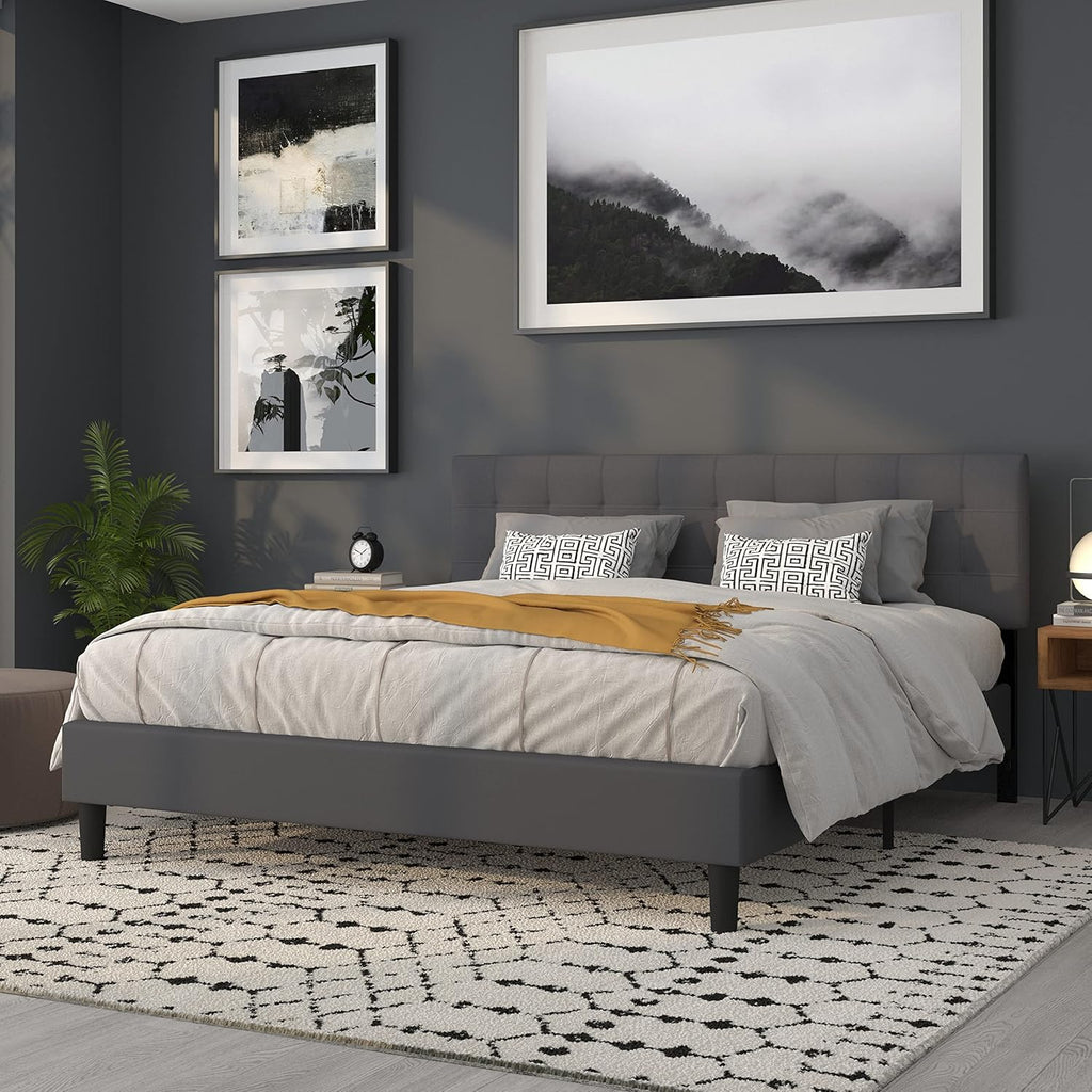 Bedford Tufted Upholstered King Headboard in Dark Gray Fabric