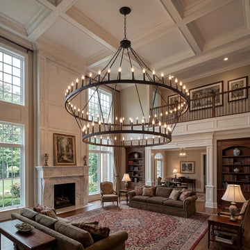 80 Inch Wagon Wheel Chandelier - 2-Tier 56-Light Black Farmhouse Pendant for High Ceilings, Indoor & Outdoor