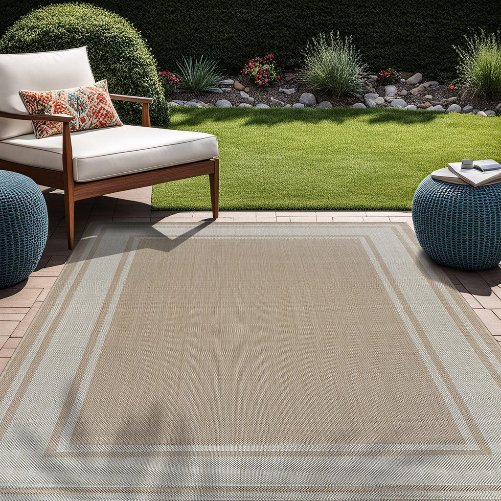 Outdoor Rug 8x10 Modern Bordered Area Rugs for Indoor and Outdoor Patio Deck Porch Garden Waterproof
