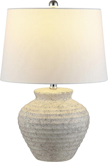 SAFAVIEH Lighting Collection - Ledger Rustic Farmhouse Light Grey Ceramic Table Lamp with White Drum