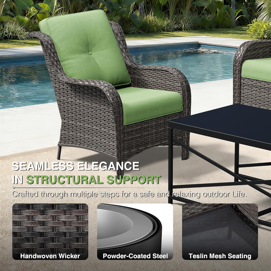Patio Chairs Set of 2, Wicker Patio Furniture with High Back, Deep Seating, Wide Armrest, Thickened Cushions