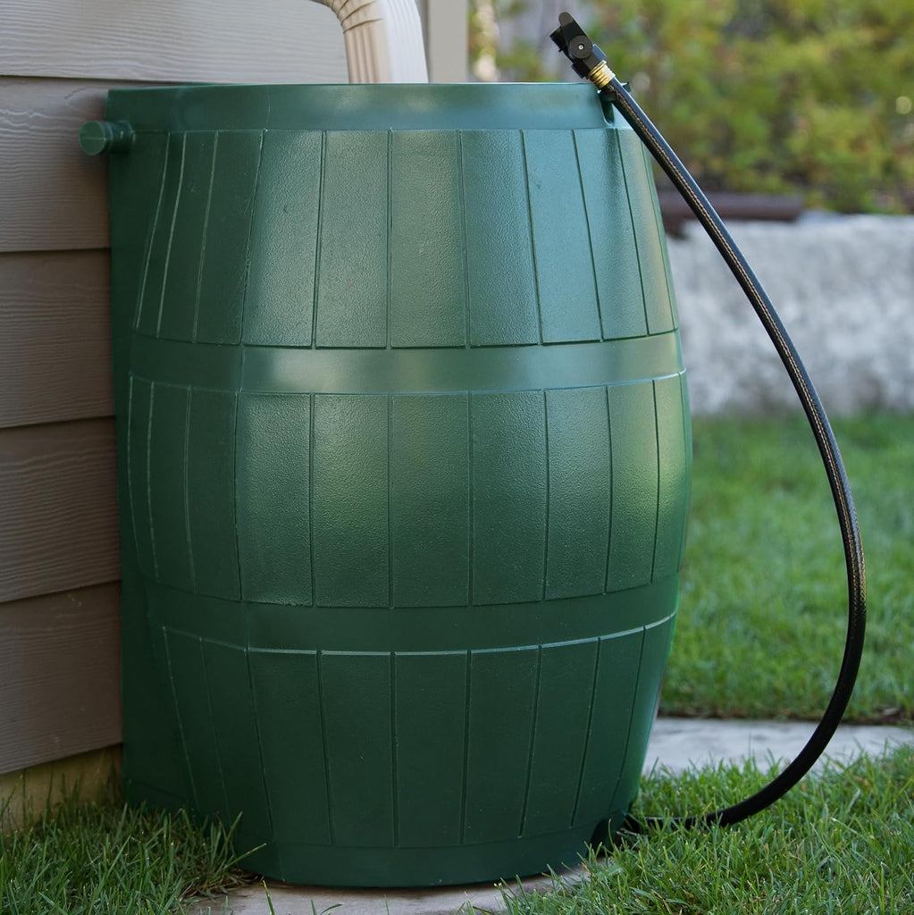Raincatcher, Flat-Back Rain Barrel with Spigots, 50 Gallon, Green | Portable Water Storage Container Tank with