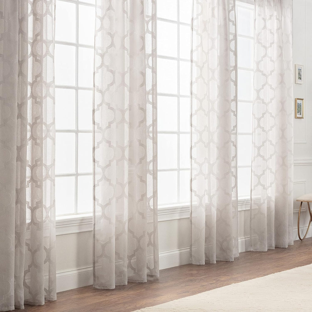 Premium Quatrefoil Voile Sheer Curtains - 2-Panel Light Filtering Curtains - 52" x 84" - Taupe