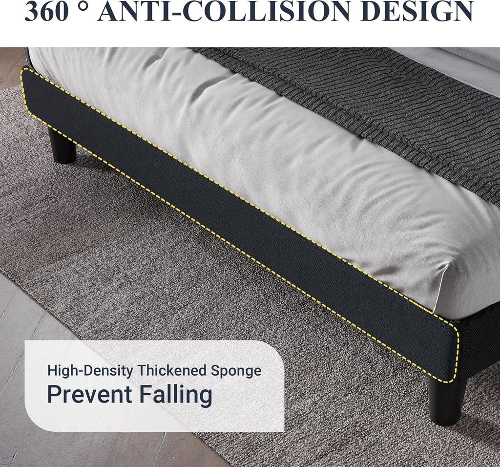 Queen Bed Frame with Button Tufted Wingback Headboard, Modern Upholstered Bed Frame with Solid Wooden Slats Support