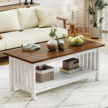 47.2" Farmhouse Coffee Table - Coffee Tables, Small Coffee Table with Storage, Center Table, White