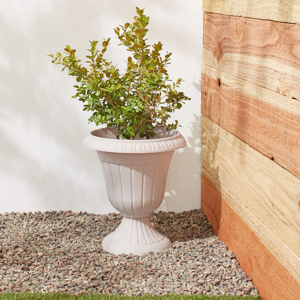 Medium 13x15" Classic Traditional Plastic Urn Planter, Indoor/Outdoor Garden Plant Pot Garden Décor, Taupe