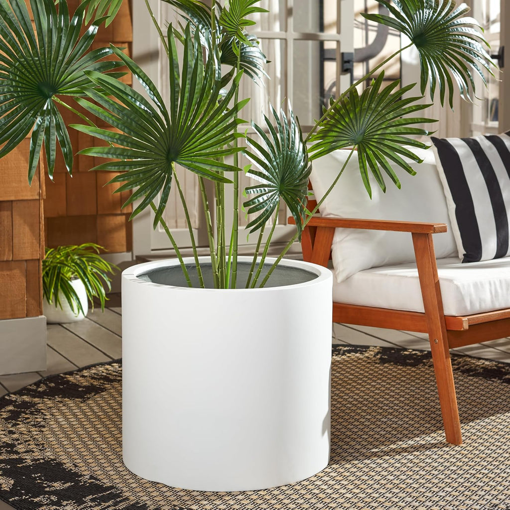 Outdoor Collection Alia Modern White Concrete Ficonstone Round Planter Pot