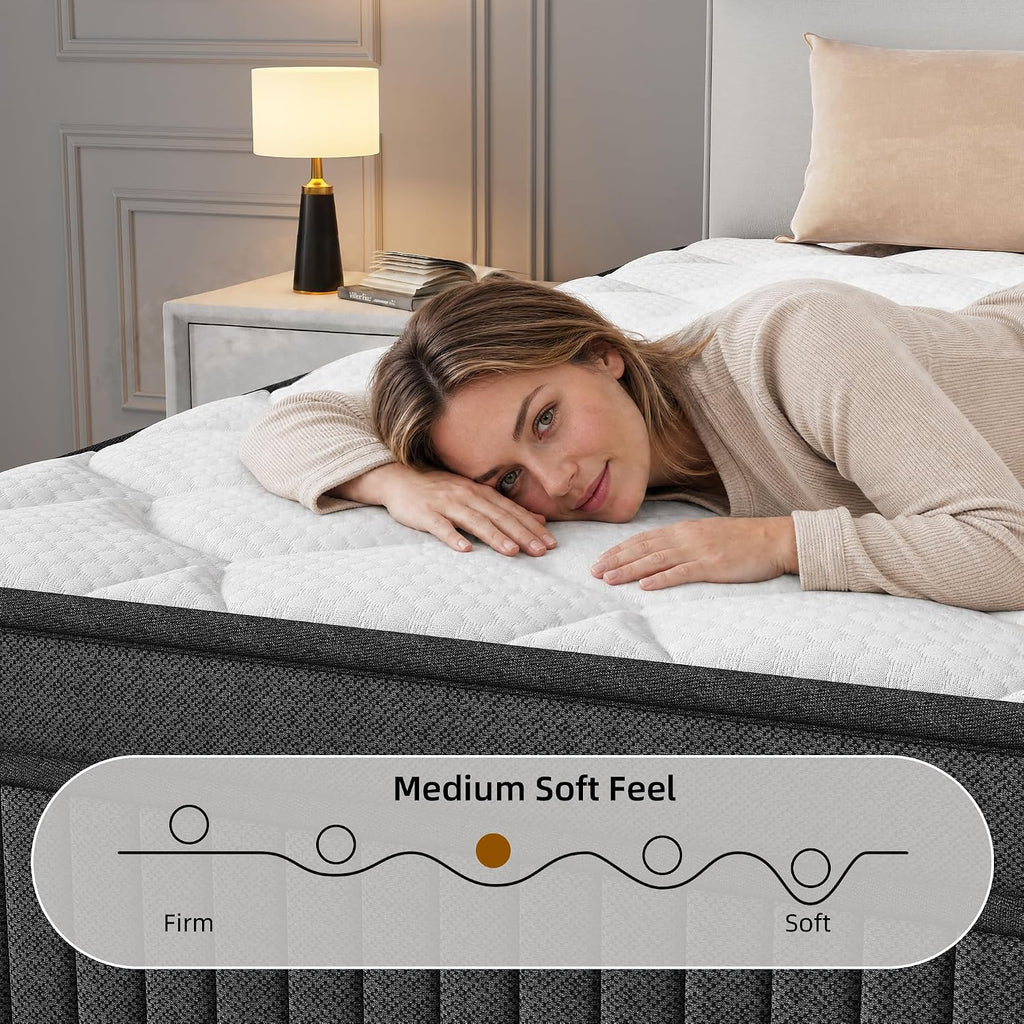 King Size 12 Inch Hybrid Mattress, Medium Firm Pocket Spring Mattress in a Box, Breathable Pressure Relief