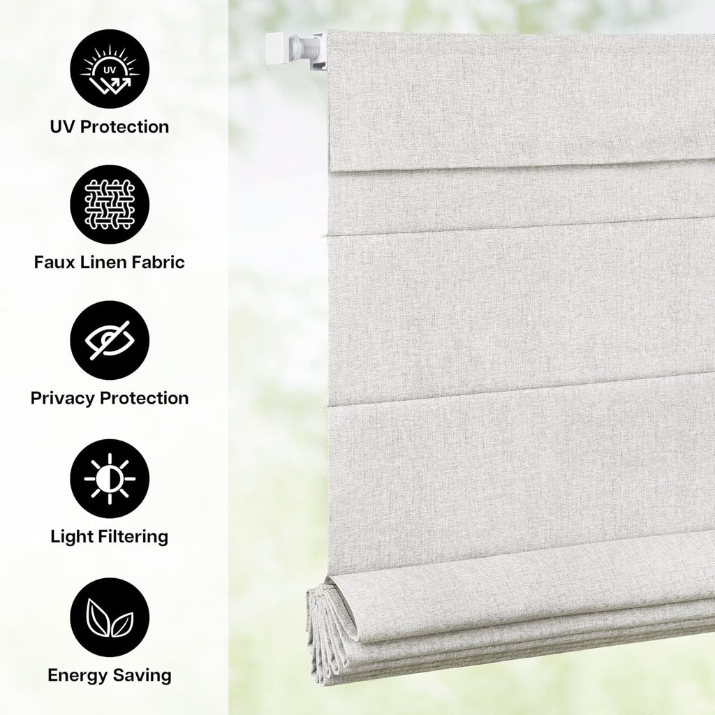 No Drill Roman Shades, Blackout, 34" W x 64" H, Natural