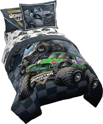Comforter Set Full, Kids 7 Piece Bed in a Bag, Reversible Bedding, Grave Digger & Megalodon, Super Soft