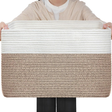 75L Large Woven Blanket Basket, Storage Basket with Handles