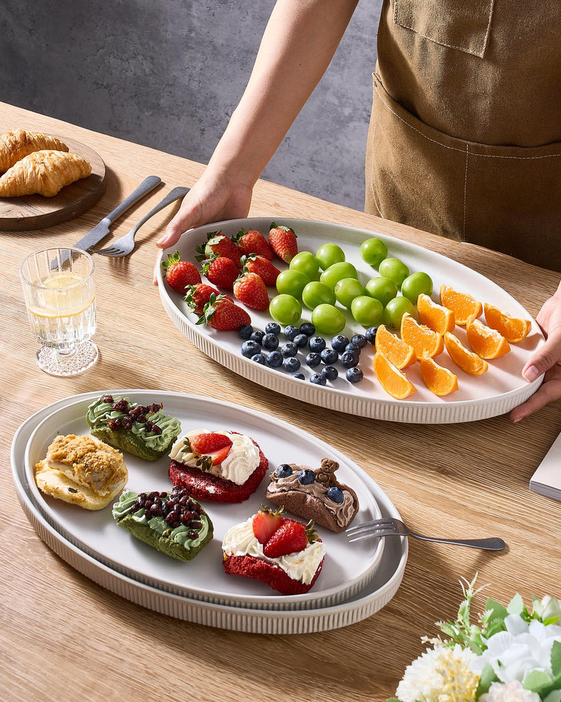 Large Serving Platters Set of 3 Sizes - Oval, Matte White