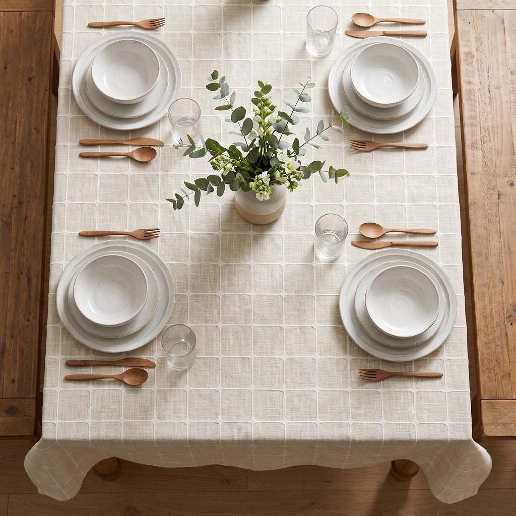 Rustic Plaid Table Cloth, Light Coffee, 60×84 Inch Rectangular