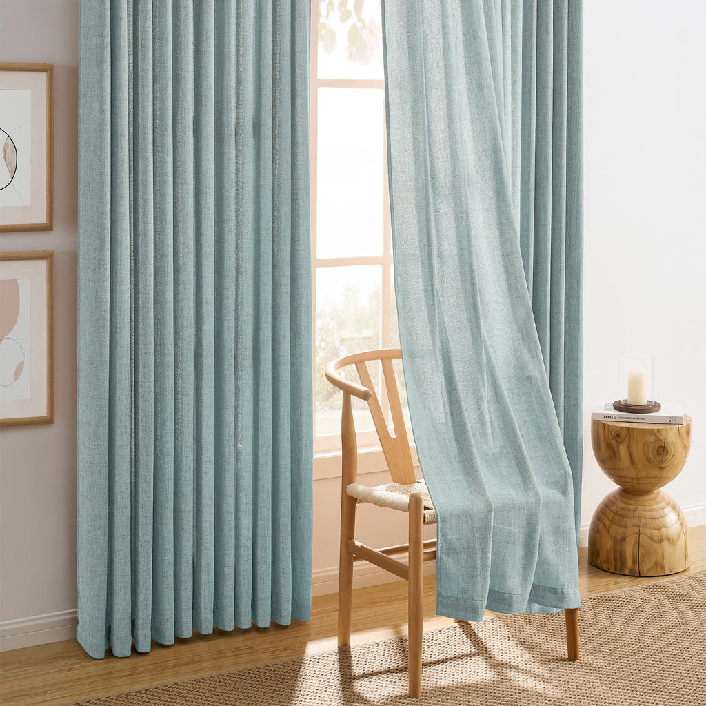 Light Blue Linen Pinch Pleat Curtains 96 Inch Long 42x96 2 Pack