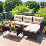 Outdoor Patio Furniture 3-Piece Rattan Waterproof Outdoor Sectional Sofa All-Weather L Shaped Patio Couch with Cushion