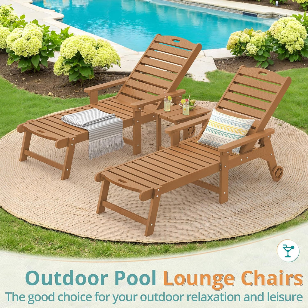 Lounge Chair Outdoor Set of 4, HDPS Chaise Lounge Outdoor with Wheel, 5 Positions Adjustable Pool Lounger Chairs