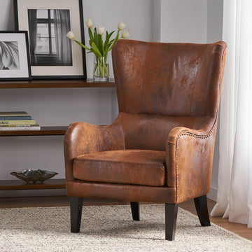 Mid-Century Modern Accent Chairs, 27" Wide Wingback Club Chair with Nailhead Trim, Fabric Reading Living Room Side