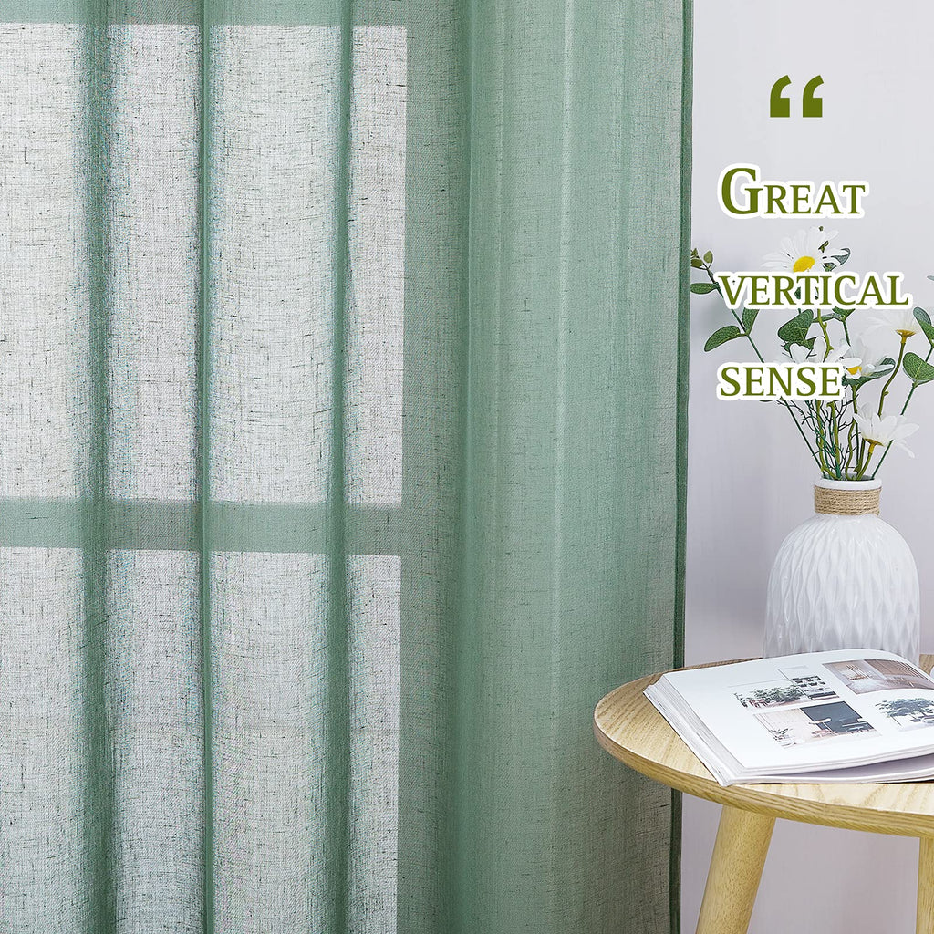 Linen Curtains Flax Sheer Texture, Grommet Semi Sheer Vertical Drapes Privacy with Light Filtering /Patio Door, W70