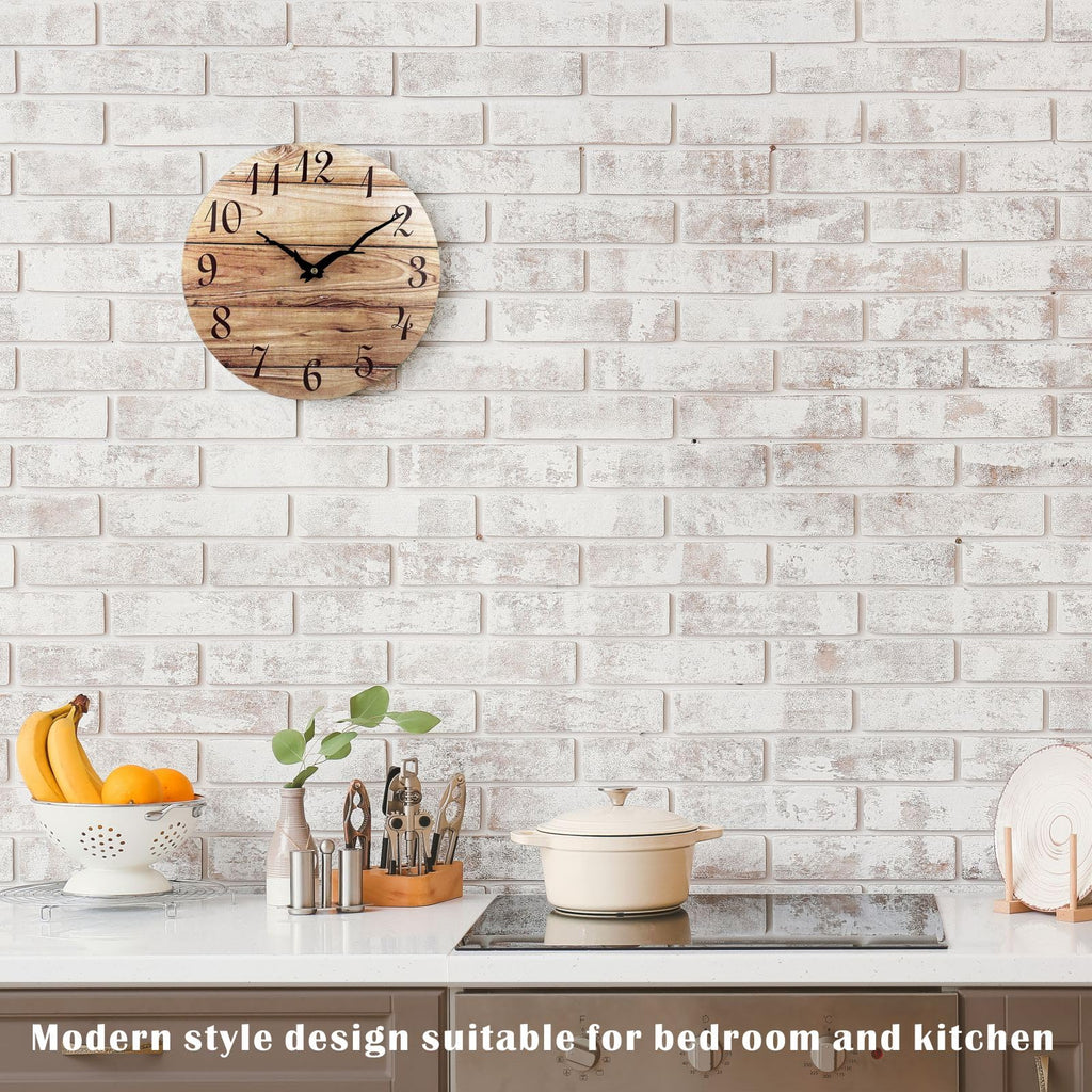 Extra Large Wall Clock, 16'' Frameless Wooden Wall Clocks with Silent Quartz Movement, Rustic Country Village Walnut